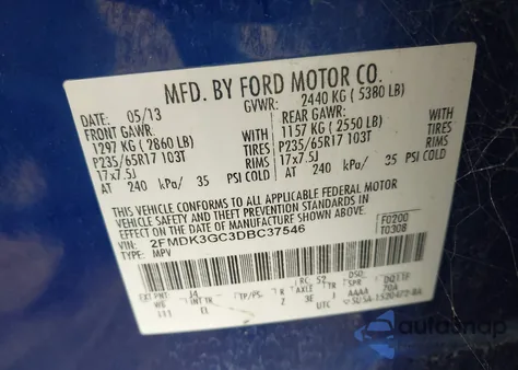 2013 Ford Edge Se z USA, uszkodzony, nr VIN 2FMDK3GC3DBC37546